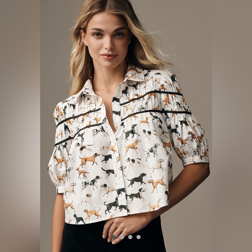 Anthropologie, Maeve Dog Print Blouse, M